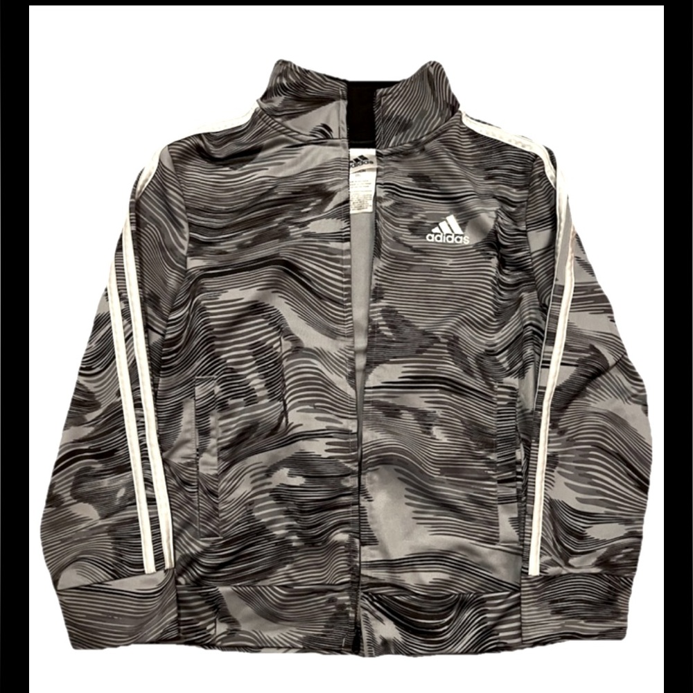 Adidas Camo 3 Stripe Sports Track Jacket Youth Size 8 Full Zip Abstract Pockets